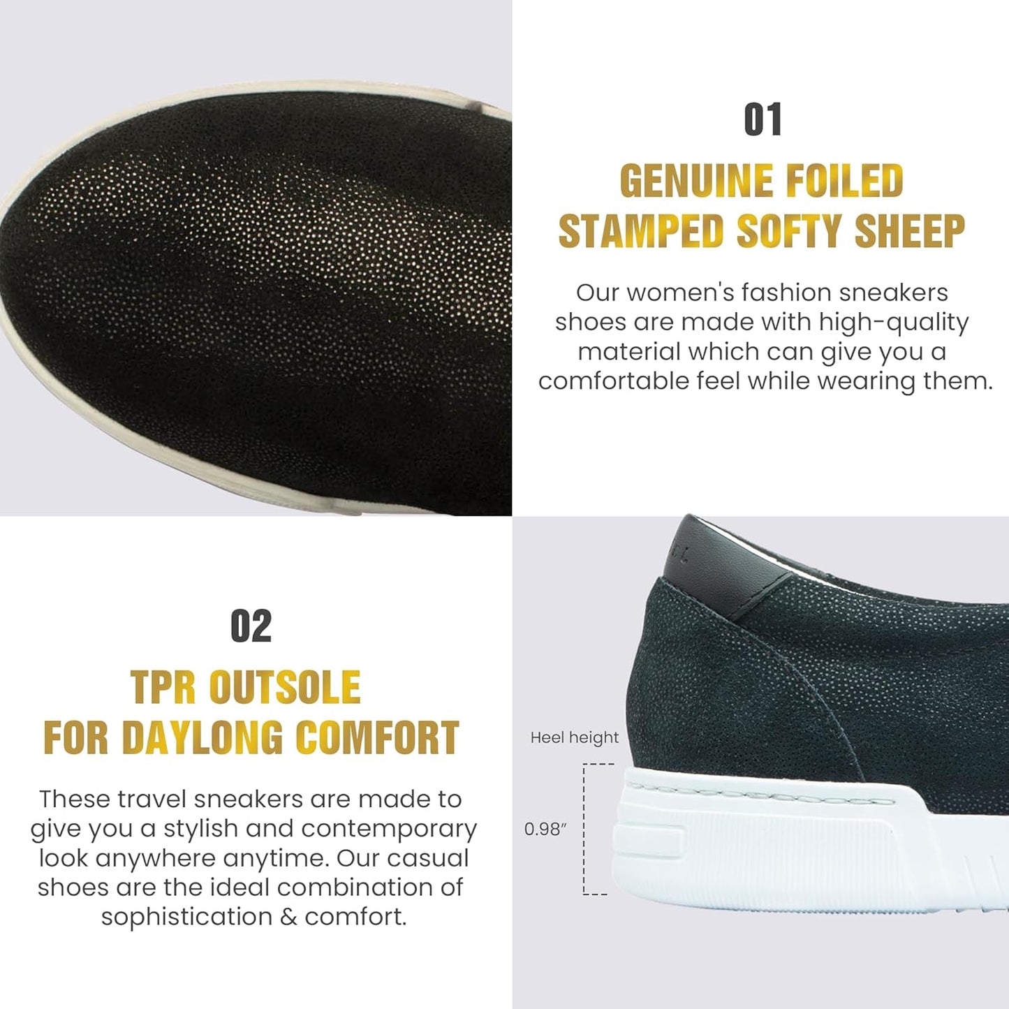 Women'S Fashion Sneakers – Genuine Leather Casual Shoes, Comfortable Cushioned Insole, TPR Rubber Sole, Stylish Lifestyle, Lightweight and Durable Travel Sneakers